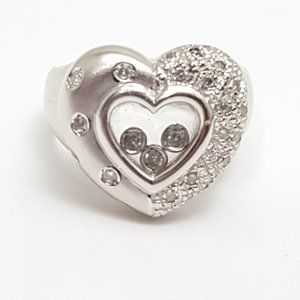 Unique 14K Karat Solid White Gold Ladies Designer Motion Heart Diamond Ring